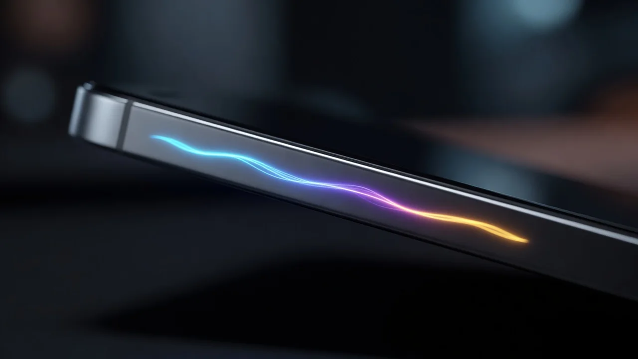 Close-up of a smartphone edge with an abstract glowing progress bar