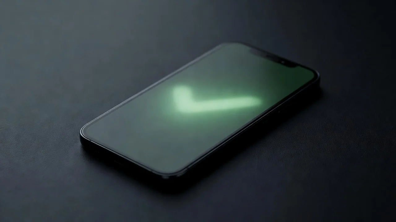Smartphone with a soft green abstract checkmark glow