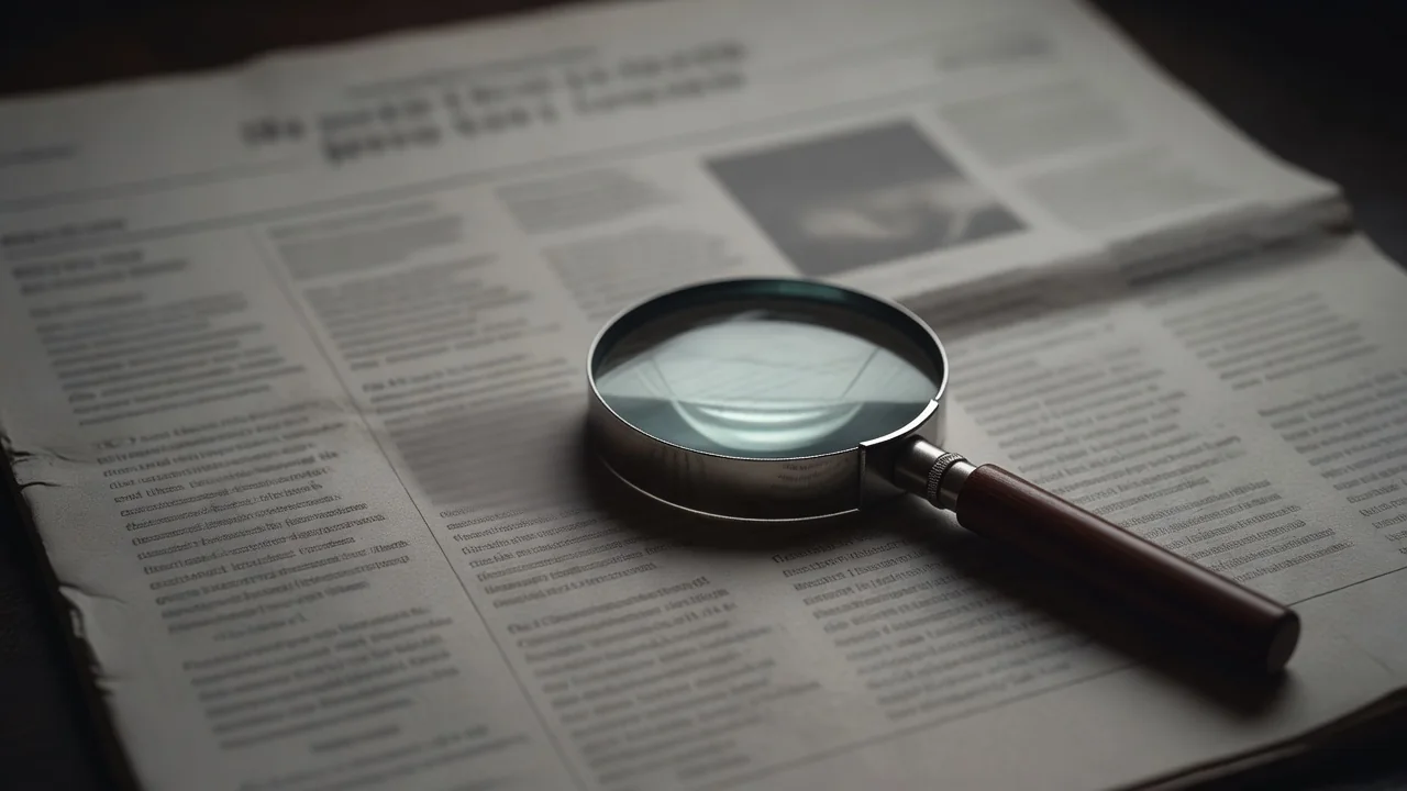 Magnifying glass over a blurred newspaper page