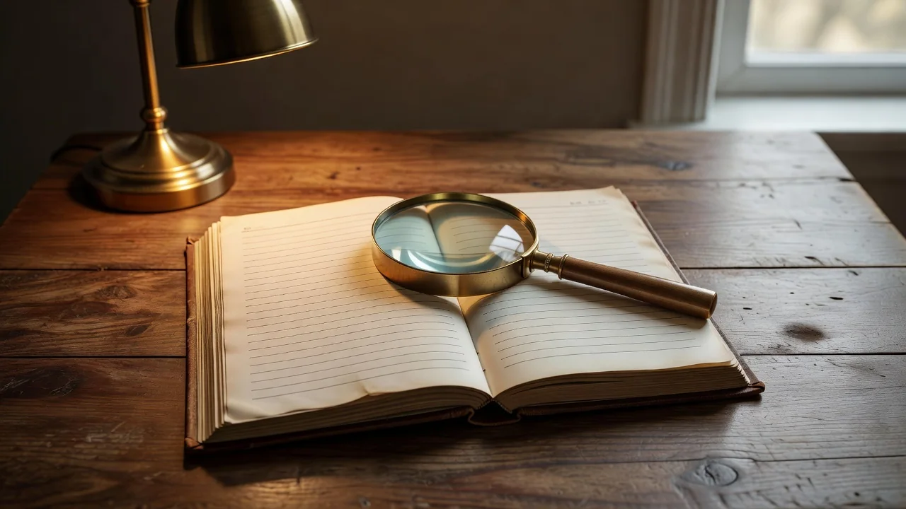 A ledger book with football results and odds columns next to a magnifying glass