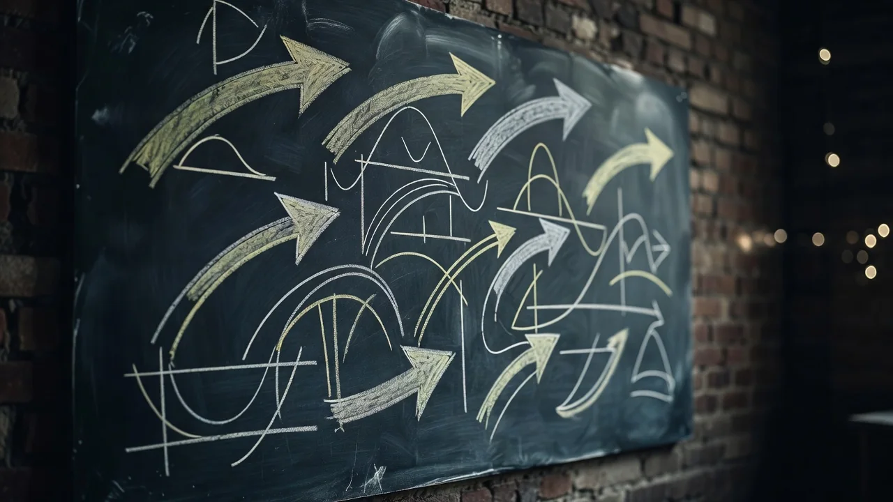 Chalkboard with hand-drawn arrows and diagrams, no text